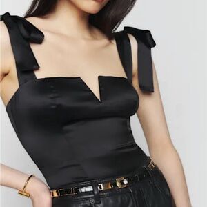 Reformation Daisy 100% Silk Black Tie-Shoulder Camisole